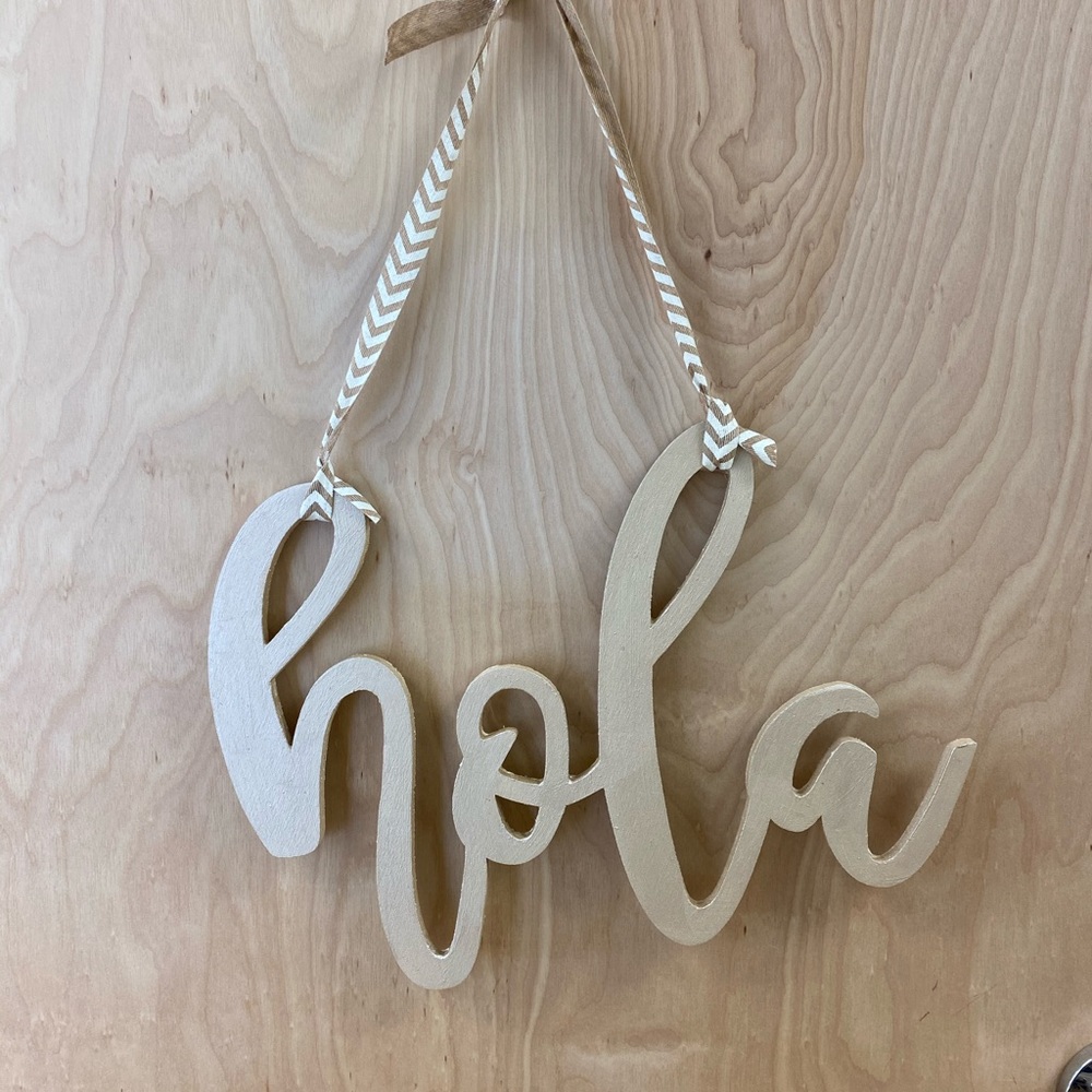 Hola wooden door sign